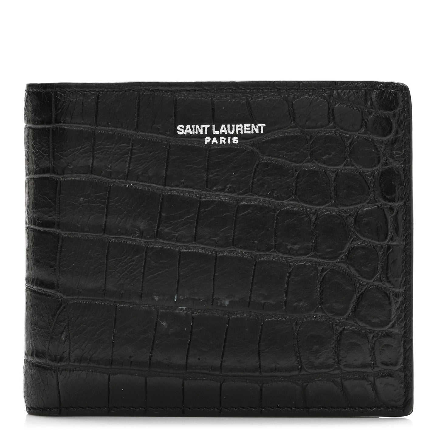 Calfskin Crocodile Embossed Paris East West Wallet Black