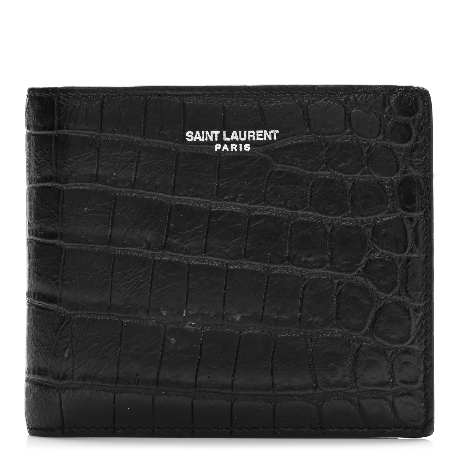 Saint Laurent Calfskin Crocodile Embossed Paris East West Wallet Black 1 of 6