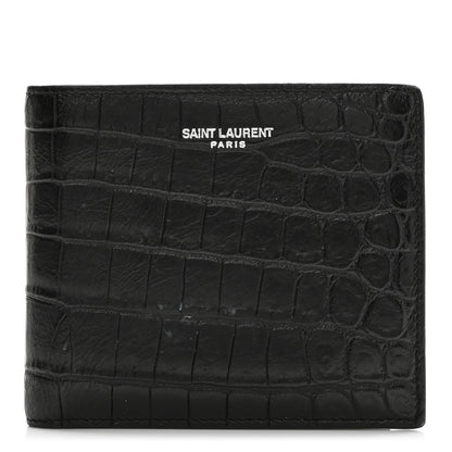 Saint Laurent Calfskin Crocodile Embossed Paris East West Wallet Black 1 of 6