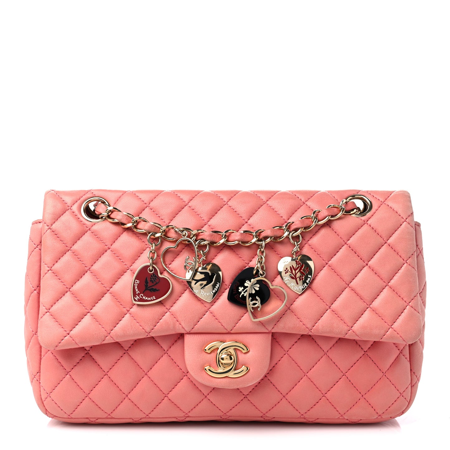 Lambskin Quilted Valentine Charms Medium Single Flap Pink
