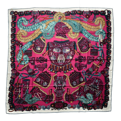 Hermes Cashmere Silk Sous L'Egide De Mars Shawl 140 Rose Vif Canard Prune 1 of 4