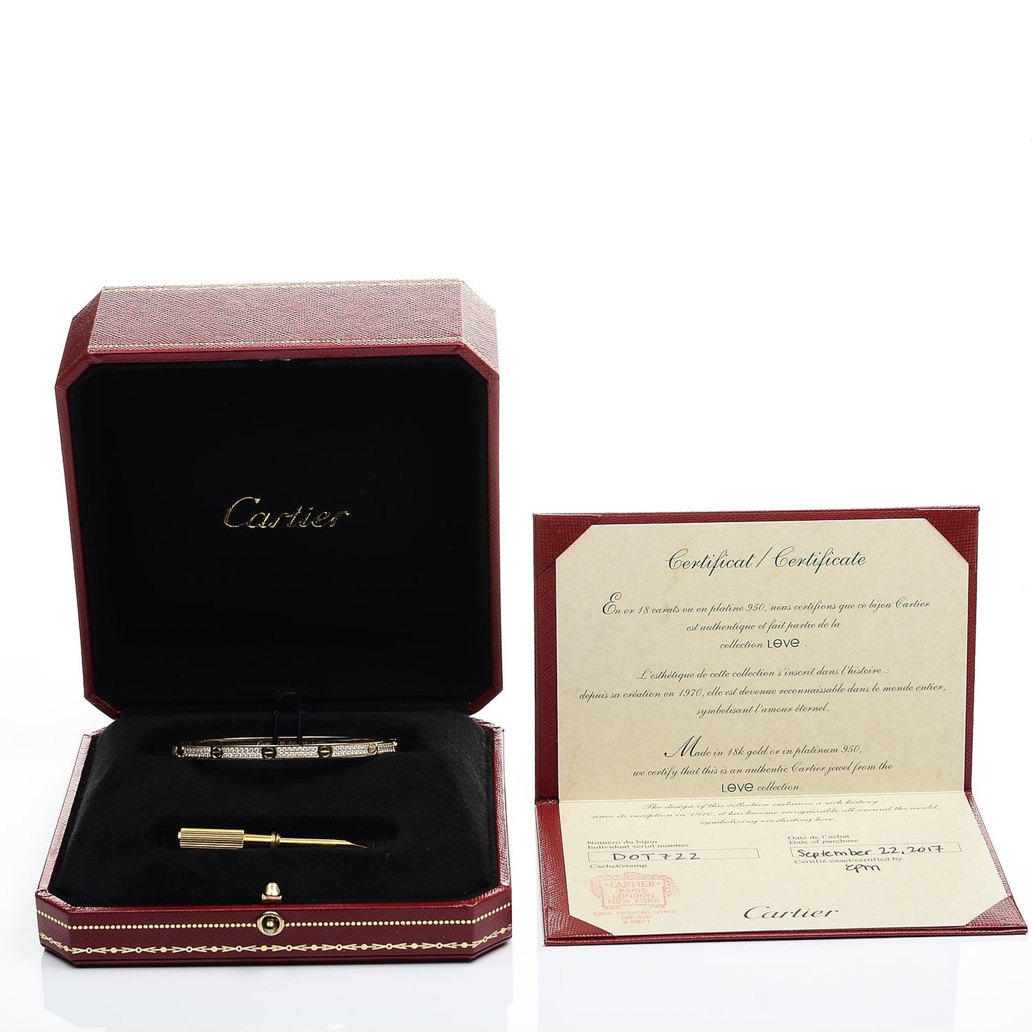 18K Yellow Gold Diamond Small LOVE Paved Bracelet 17