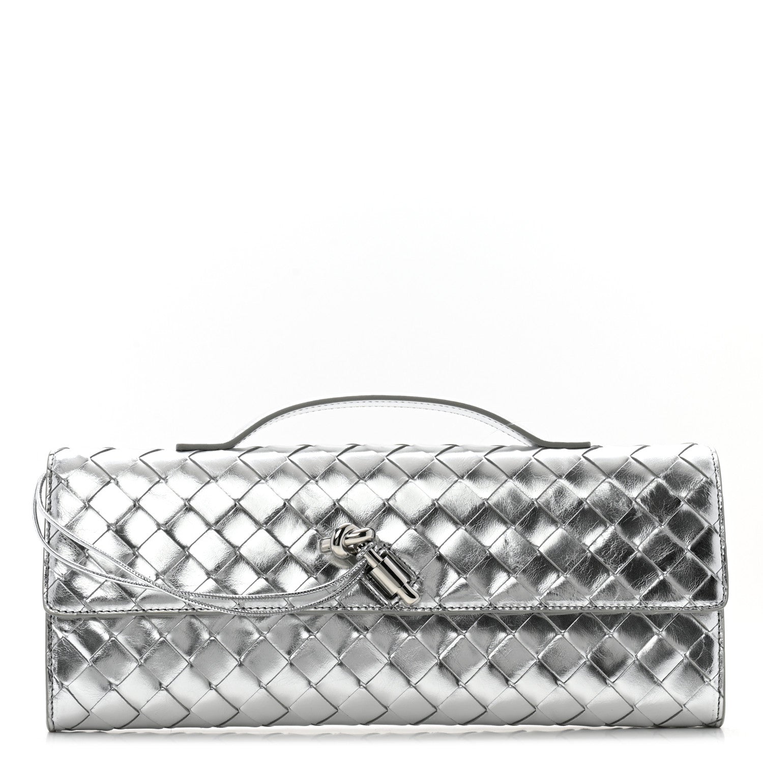 Bottega Veneta Metallic Nappa Intrecciato Long Andiamo Top Handle Silver 1 of 9