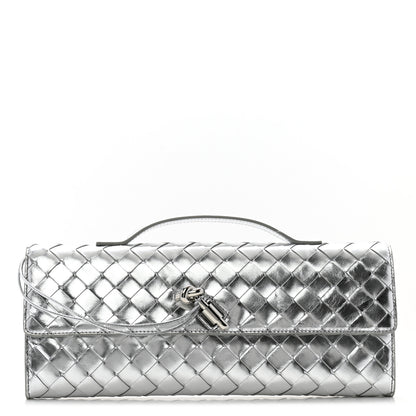 Bottega Veneta Metallic Nappa Intrecciato Long Andiamo Top Handle Silver 1 of 9