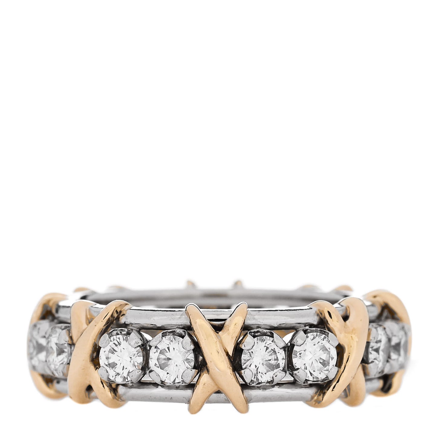 Platinum 18K Yellow Gold Diamond Schlumberger Sixteen Stone Ring 53 6.25