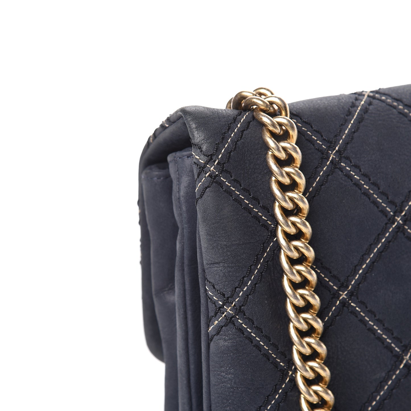 Calfskin Triple Stitched Medium Flap Navy