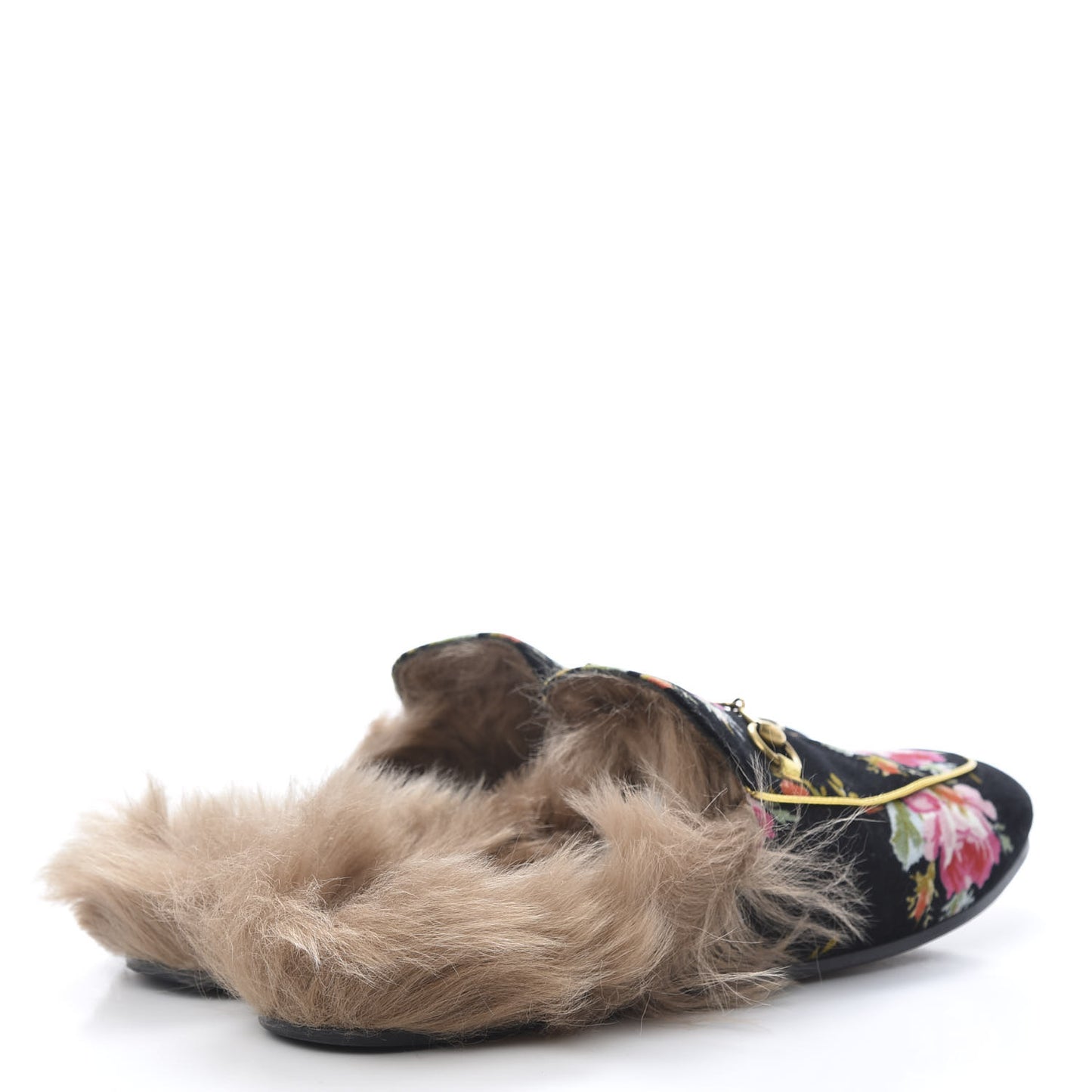 Velvet Fur Floral Womens Princetown Slippers 41 Black