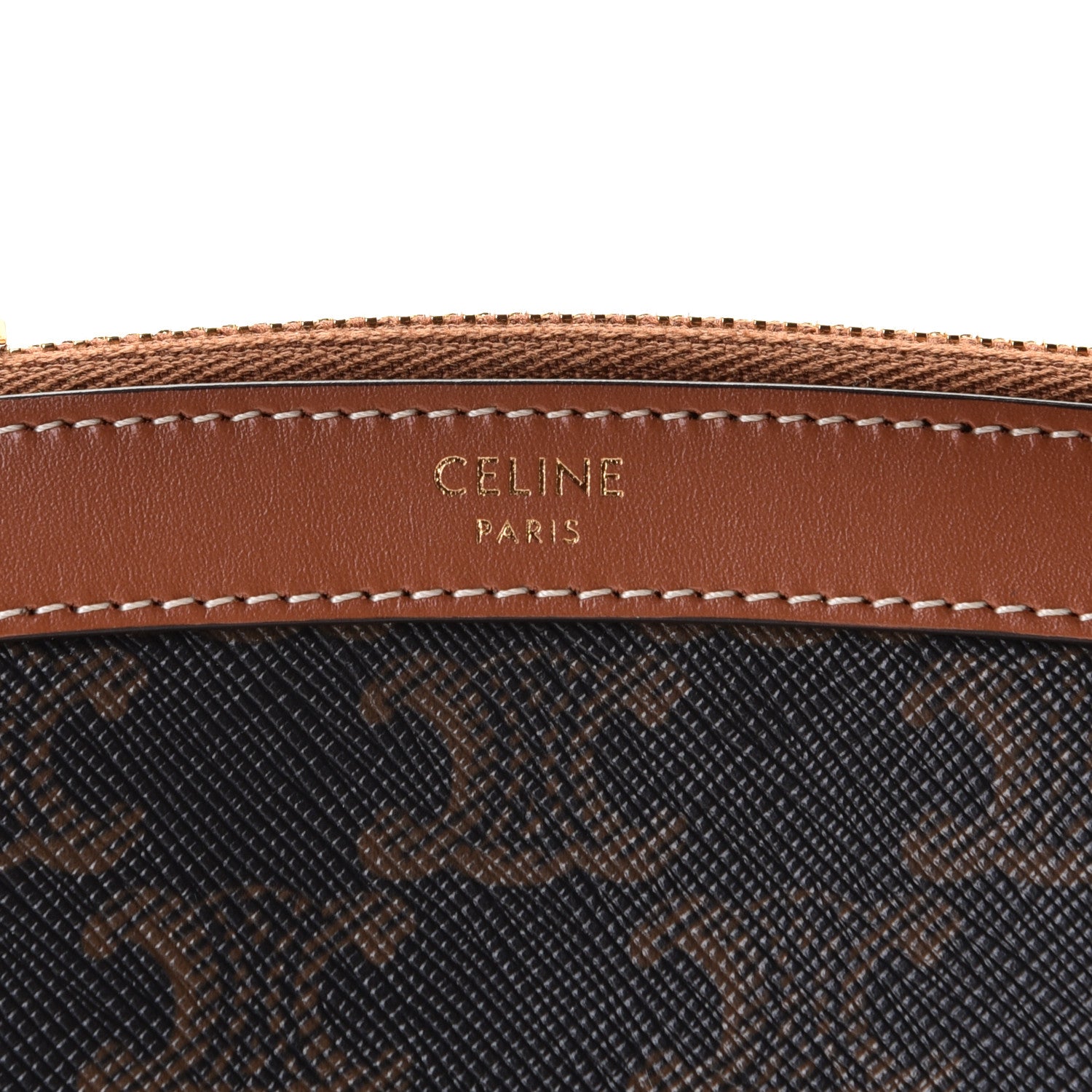 Celine Triomphe Canvas Calfskin Small Zipped Pouch Tan 4 of 7