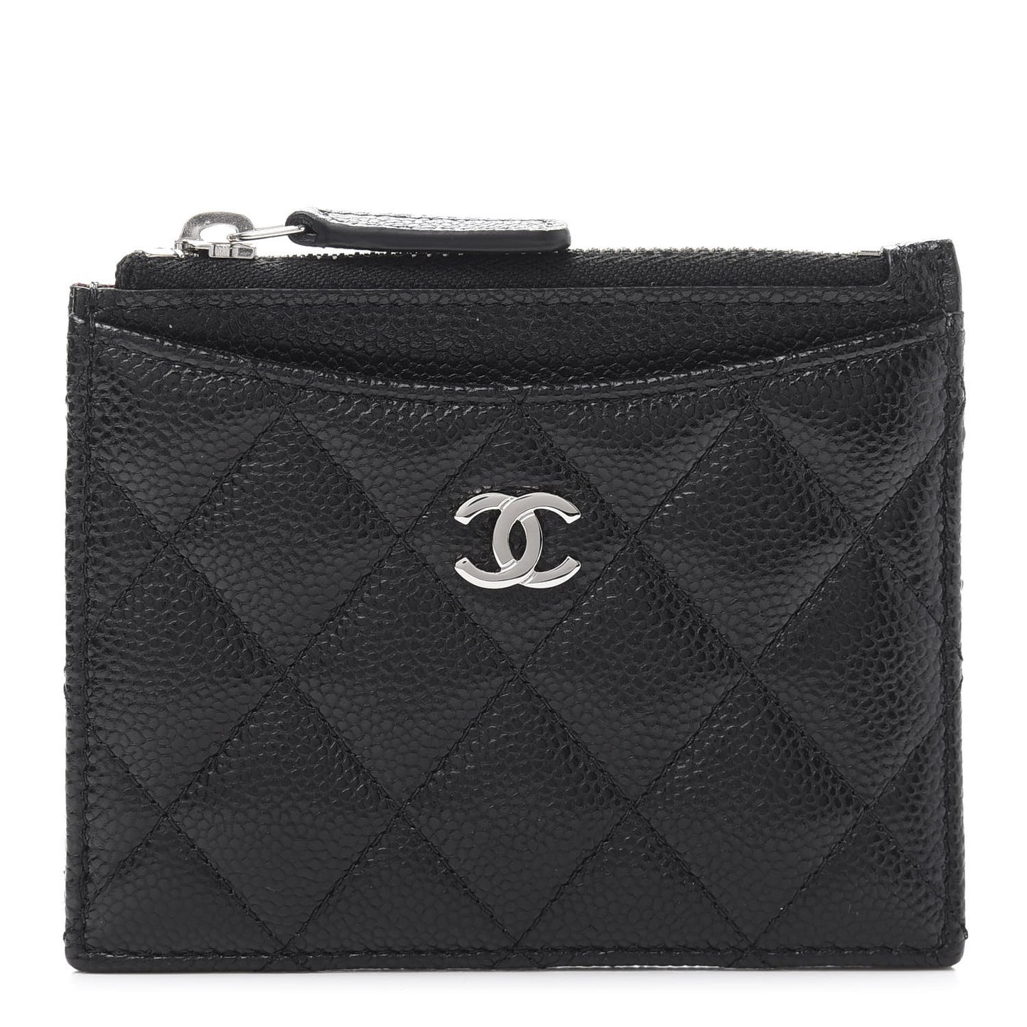Caviar Quilted CC Zip Card Holder Black