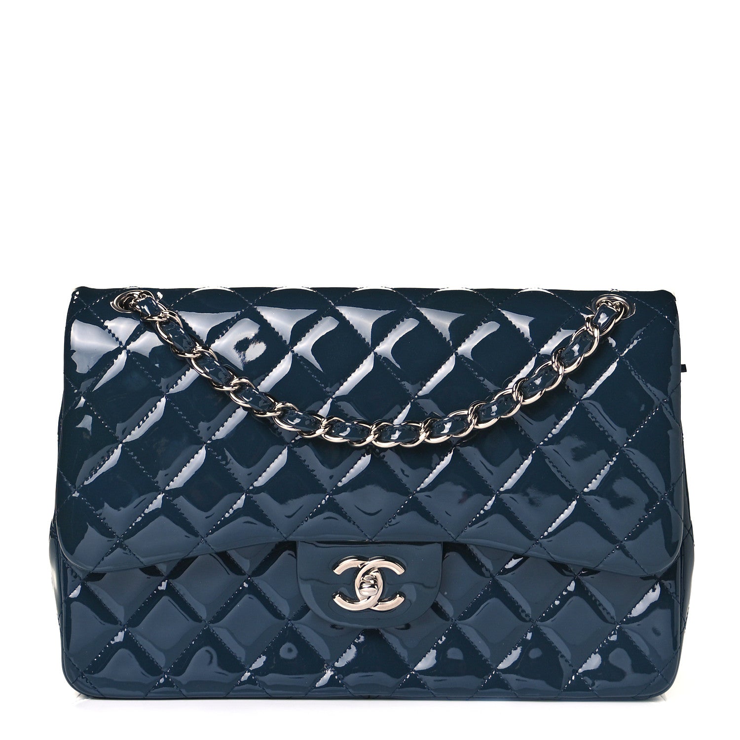 Chanel Patent Quilted Jumbo Double Flap Navy 1 of 12