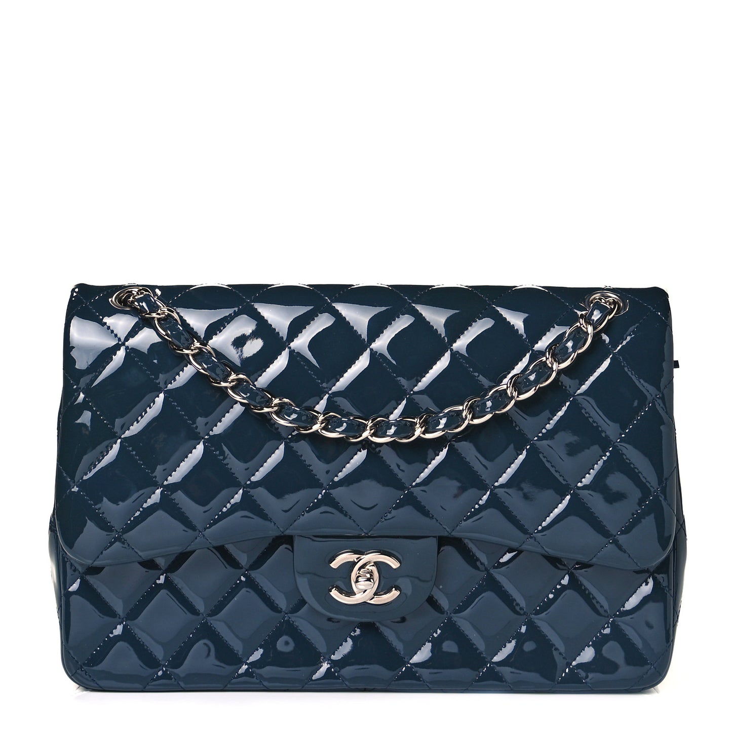 Patent Quilted Jumbo Double Flap Navy