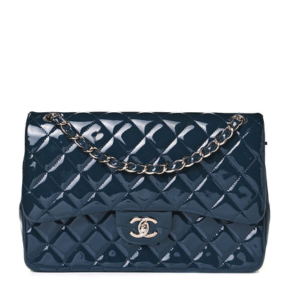 Chanel Patent Quilted Jumbo Double Flap Navy 1 of 12