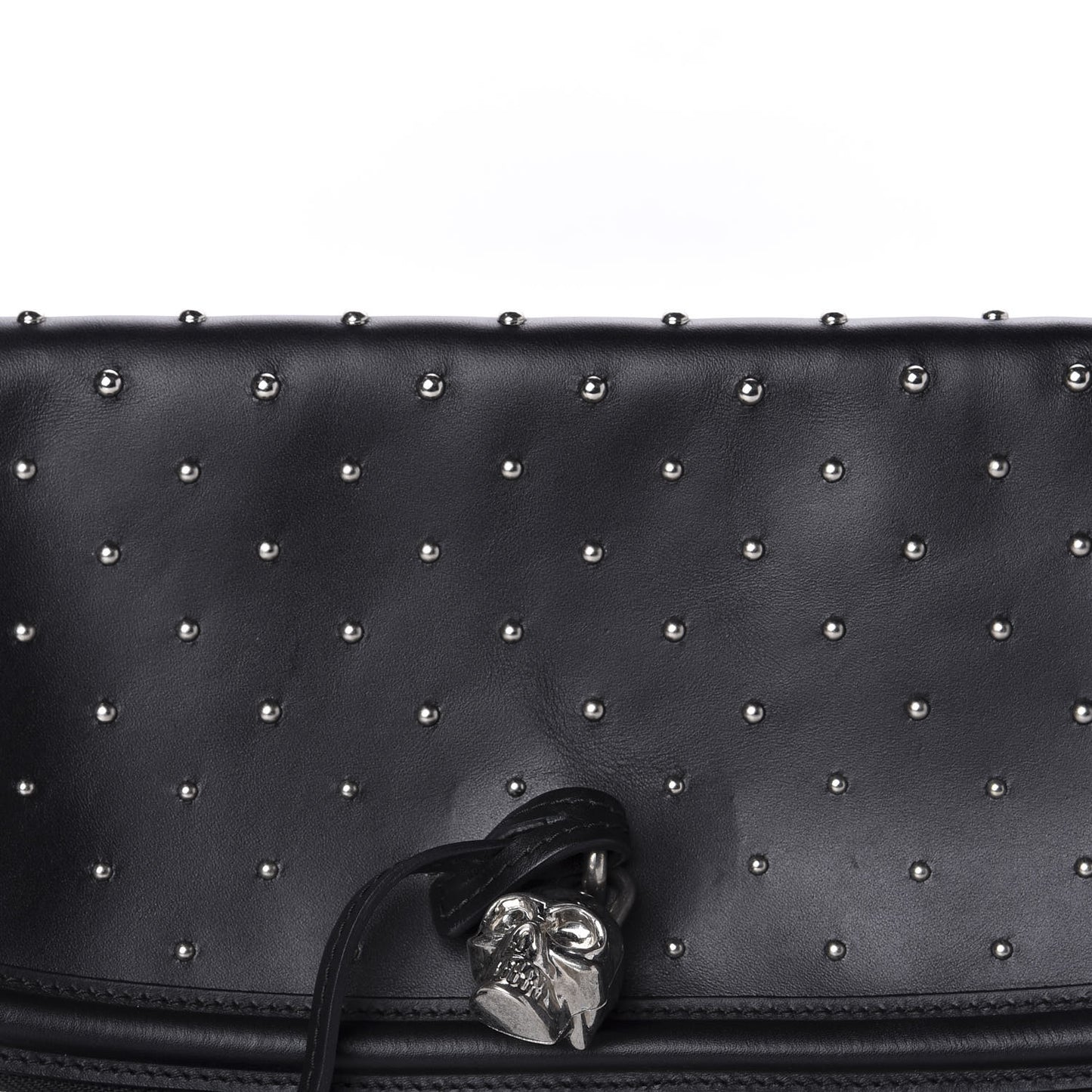 Calfskin Studded Padlock Skull Clutch Black