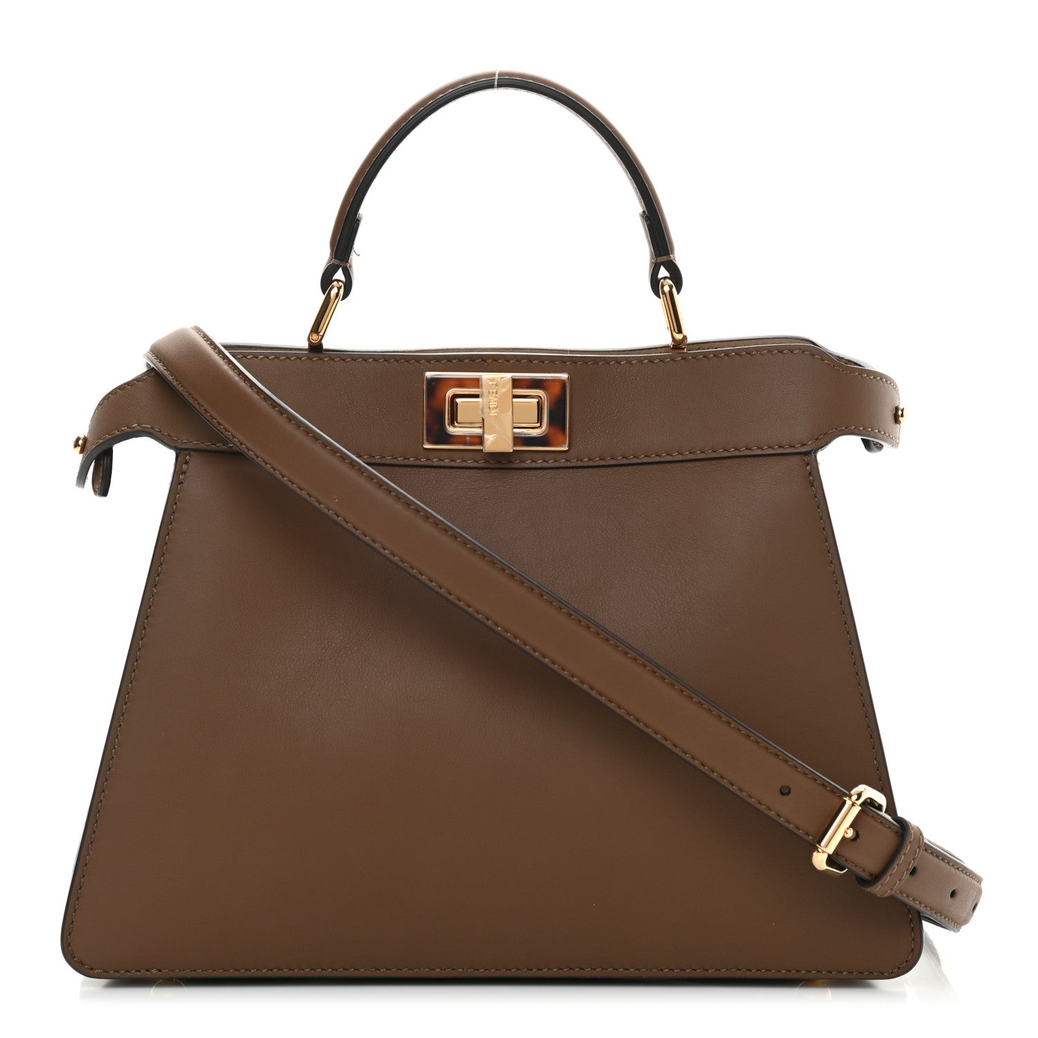 Fendi Vitello Seta Shiny Nappa Plexiglass Small Peekaboo I SEE U Satchel Foresta Sasso 1 of 13