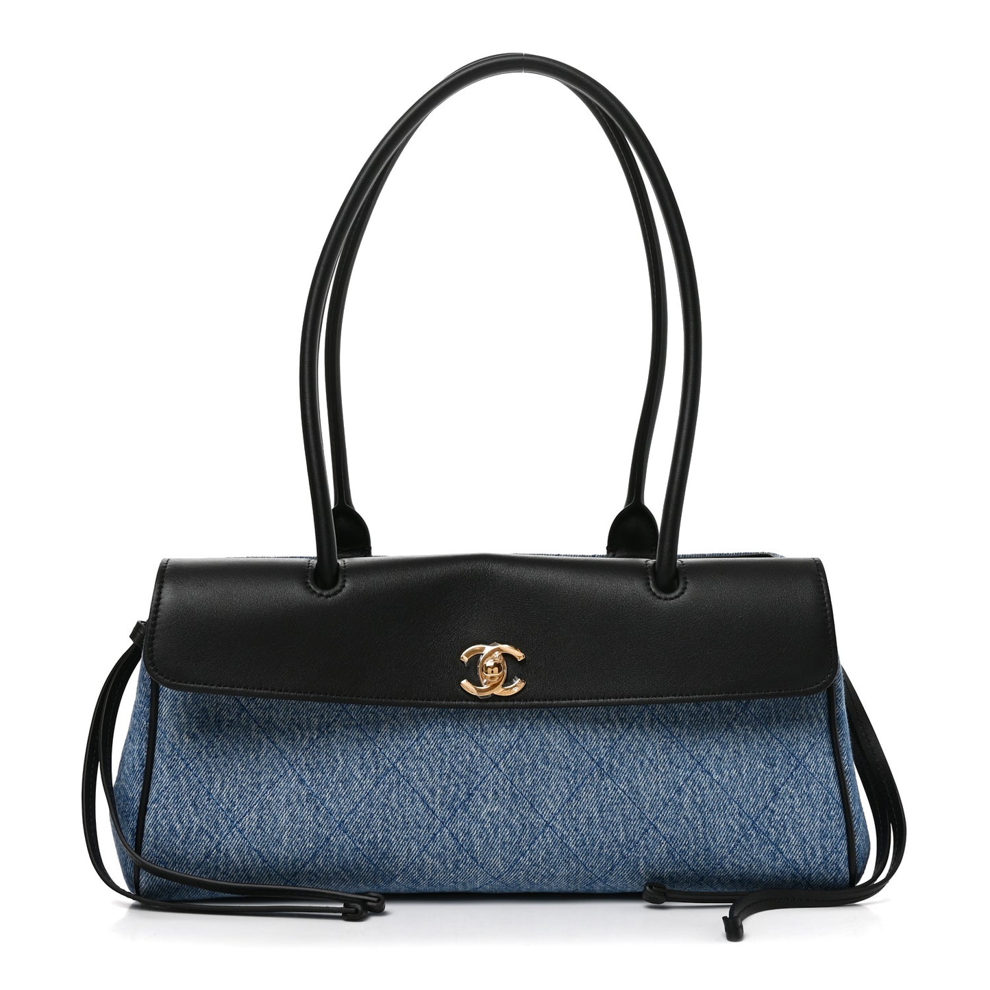 Calfskin Denim Stitched Urban Essentials Small Shopping Bag Blue Black