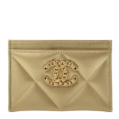 Chanel Metallic Goatskin Quilted Chanel 19 Card Holder Gold 1 of 10