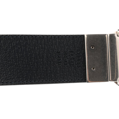Gucci GG Supreme Monogram Plutone Calfskin Palladium Double G Reversible 37mm Belt 105 42 Black Blue 4 of 6