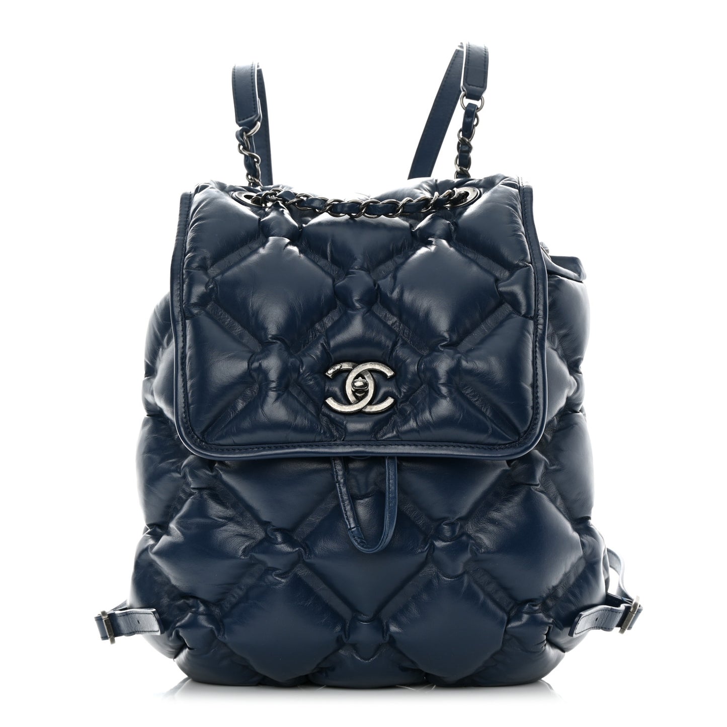Calfskin Quilted Chesterfield Backpack Blue