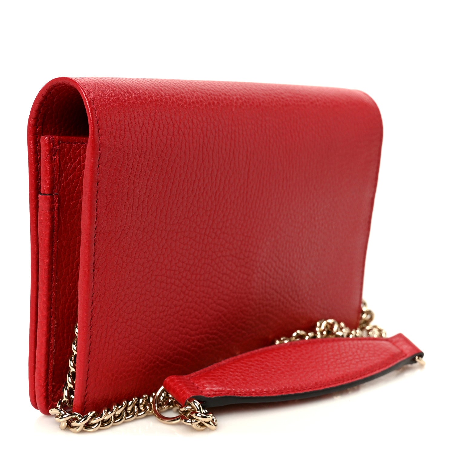 Gucci Pebbled Calfskin Soho Wallet on Chain Tabasco Red 3 of 10