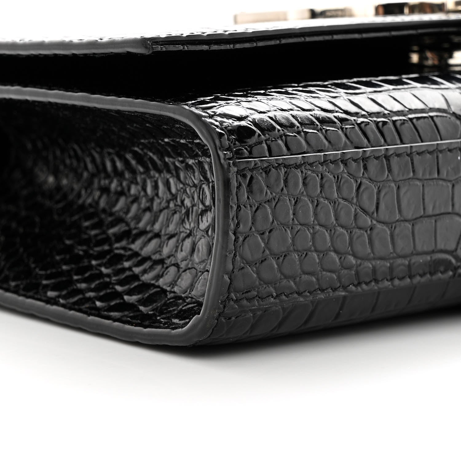 Saint Laurent Calfskin Crocodile Embossed Small Classic Monogram Kate Tassel Satchel Black 8 of 10