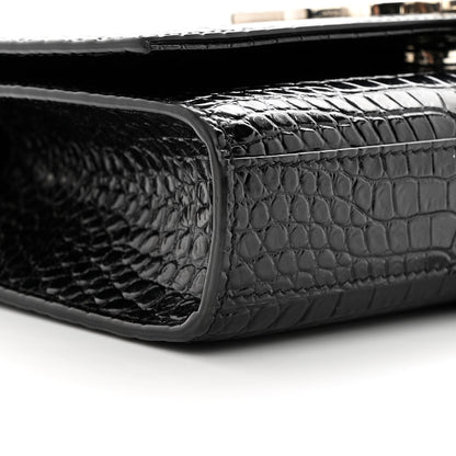 Saint Laurent Calfskin Crocodile Embossed Small Classic Monogram Kate Tassel Satchel Black 8 of 10