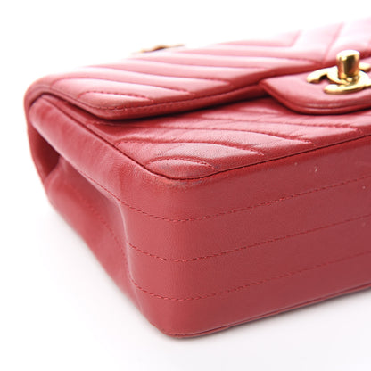 Chanel Lambskin Chevron Quilted Mini Rectangular Flap Red 8 of 13
