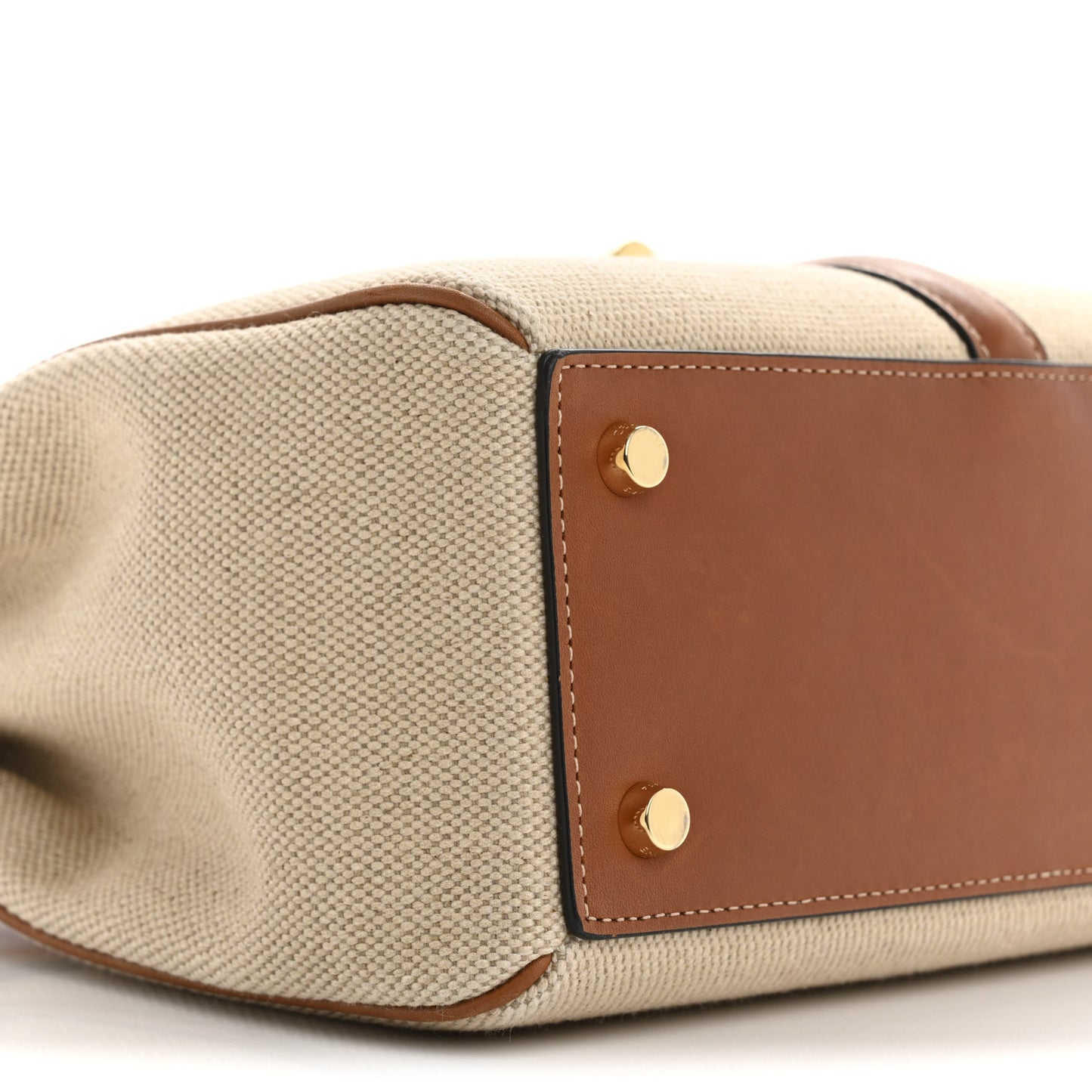 Canvas Calfskin Small 16 Top Handle Bag Natural Tan