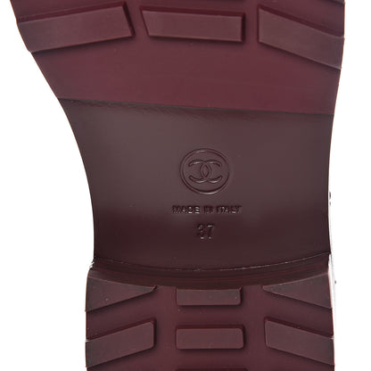 Chanel Calfskin Velvet Pearl Combat Short Boots 37 Burgundy 6 of 8