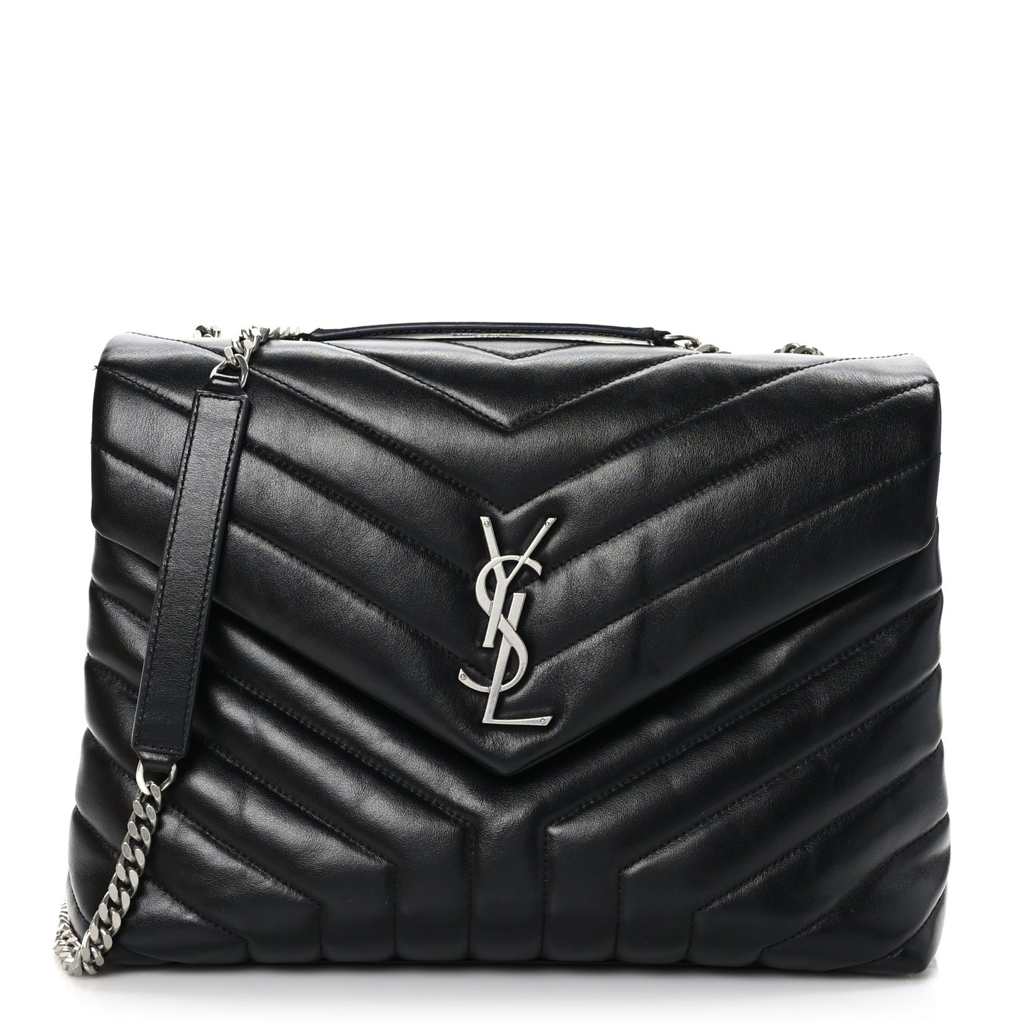 Calfskin Y Quilted Monogram Medium Loulou Chain Satchel Black