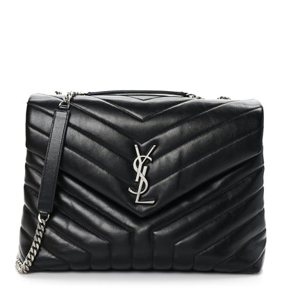Saint Laurent Calfskin Y Quilted Monogram Medium Loulou Chain Satchel Black 1 of 10