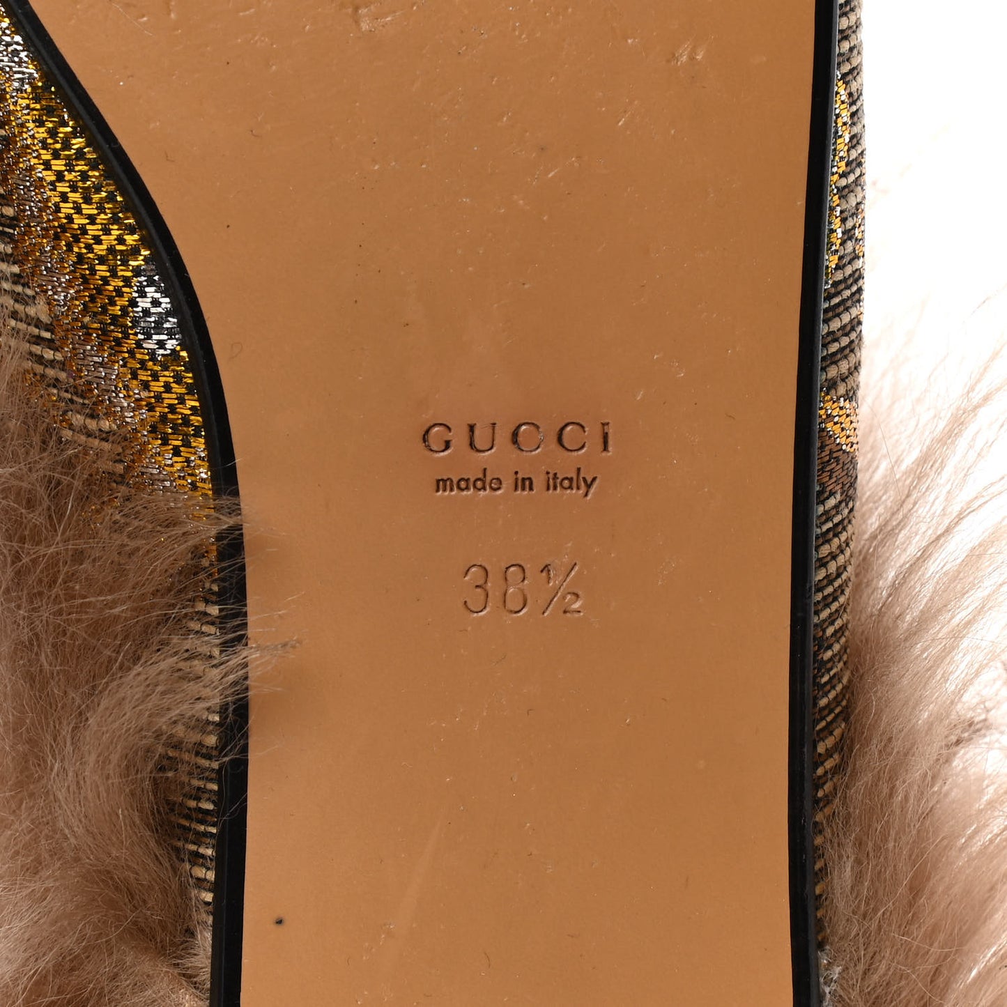Brocade Fur Womens Princetown Slippers 38.5 Brown