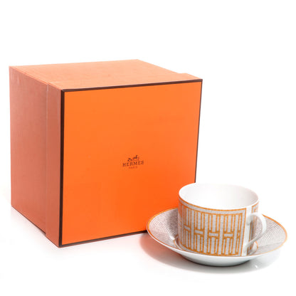 Hermes Porcelain Mosaique Au 24 Gold Breakfast Cup and Saucer 6 of 6