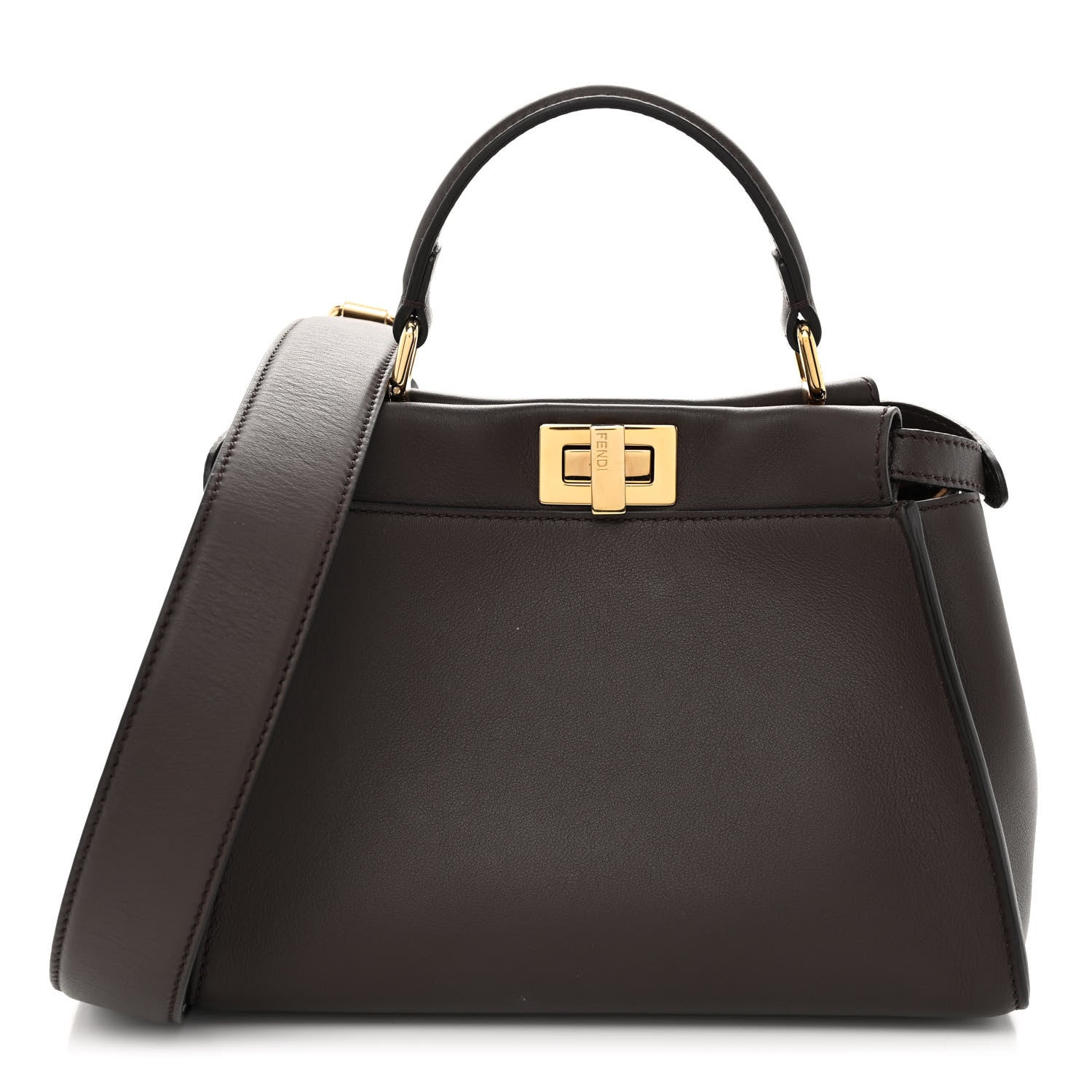 Fendi Vitello Seta Suede FF Mini Peekaboo Iconic Satchel Chocolate Sigaro Marrone 1 of 10