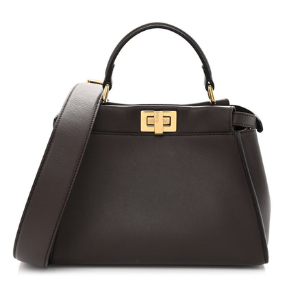 Fendi Vitello Seta Suede FF Mini Peekaboo Iconic Satchel Chocolate Sigaro Marrone 1 of 10