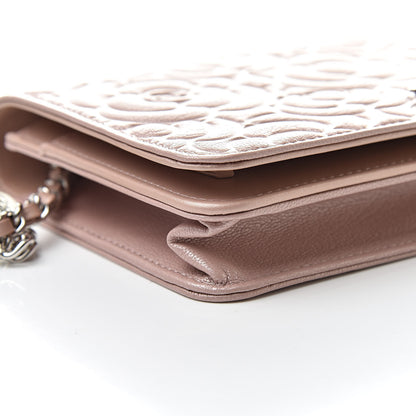 Chanel Goatskin Camellia Embossed Wallet On Chain WOC Light Pink 10 of 12
