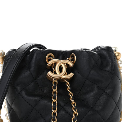 Chanel Calfskin Quilted Pearl Mini About Pearls Drawstring Bucket Bag Black 8 of 10