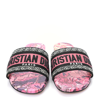 Christian Dior Canvas Toile de Jouy Pop Embroidered Dway Flat Slide Sandals 36 Black Pink Multicolor 2 of 8