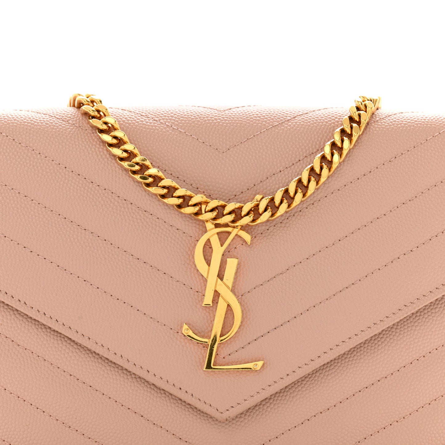 Grain De Poudre Matelasse Chevron Monogram Chain Wallet Pale Pink