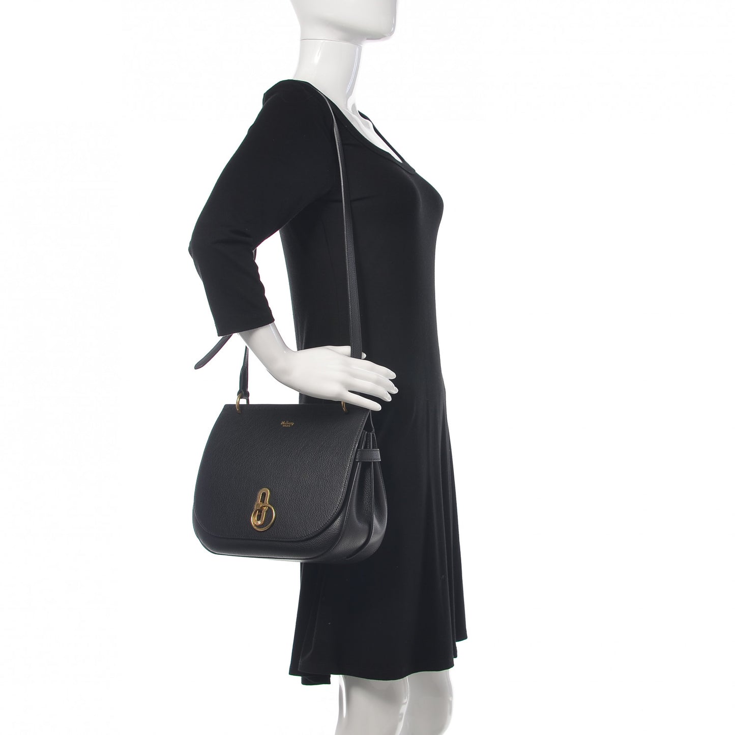 Small Classic Grain Calfskin Amberley Satchel Black