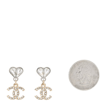 Chanel Crystal CC Heart Drop Earrings Gold Silver 2 of 5
