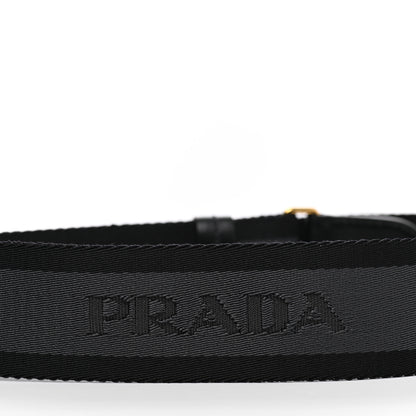 Prada Vitello Daino Fabric Striped Shoulder Strap Black Grey 5 of 6