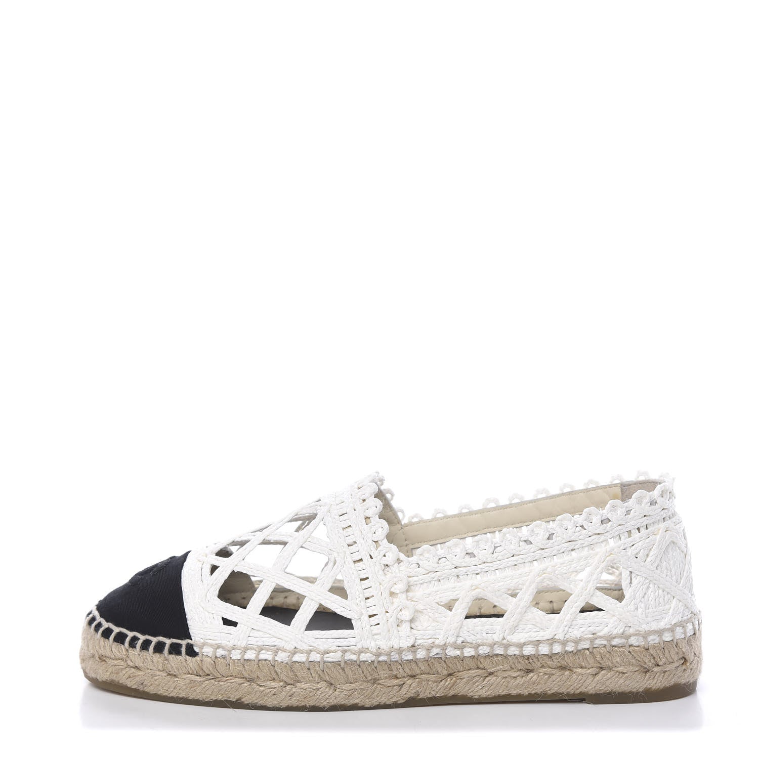 Chanel Woven Fabric Grosgrain CC Espadrilles 38 White Black 1 of 13
