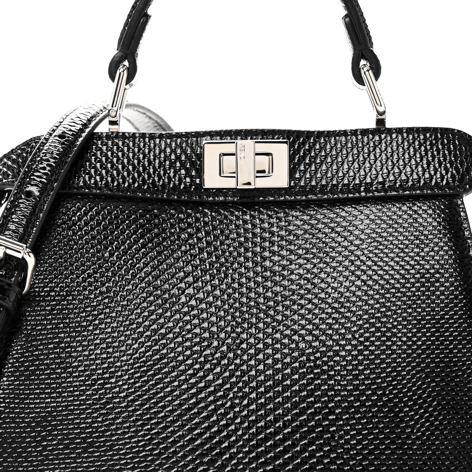 Fendi Lizard Petite Peekaboo I SEE U Satchel Black 8 of 10