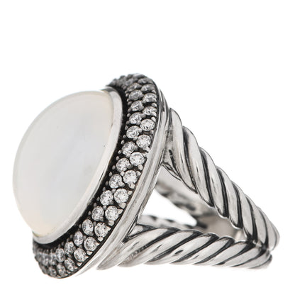David Yurman Sterling Silver Diamond Moonstone 18mm Cerise Ring 52 6 3 of 5