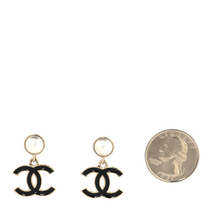 Chanel Pearl Enamel CC Drop Earrings Black 2 of 5