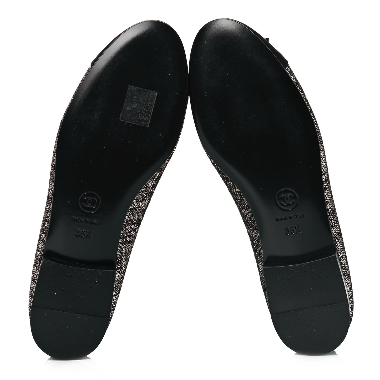 Suede Kidskin Grosgrain CC Cap Toe Ballerina Flats 36.5 Silver Black