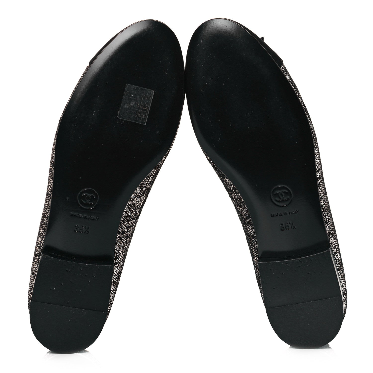 Chanel Suede Kidskin Grosgrain CC Cap Toe Ballerina Flats 36.5 Silver Black 5 of 10
