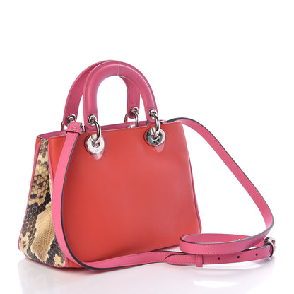 Christian Dior Python Smooth Calfskin Small Diorissimo Tote Pink Red 3 of 10