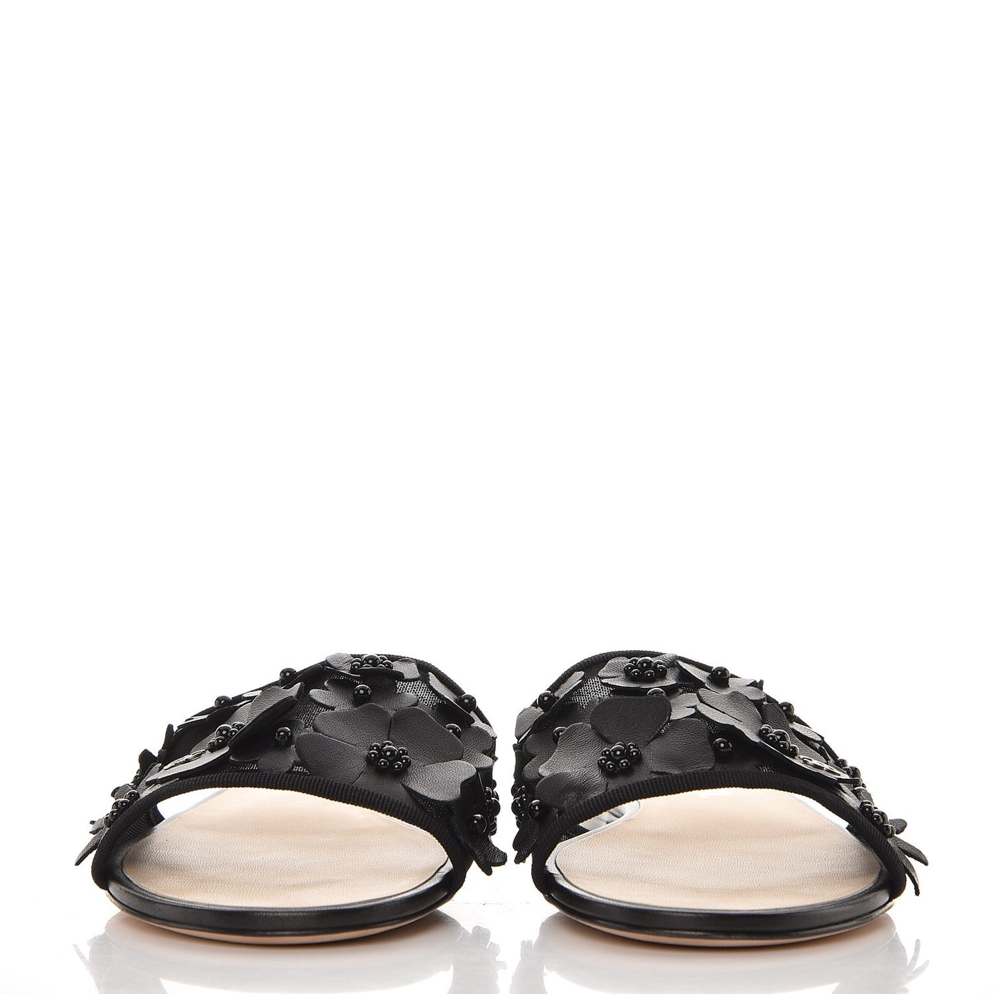 Lambskin Mesh Camellia Mule Sandals 39 Black