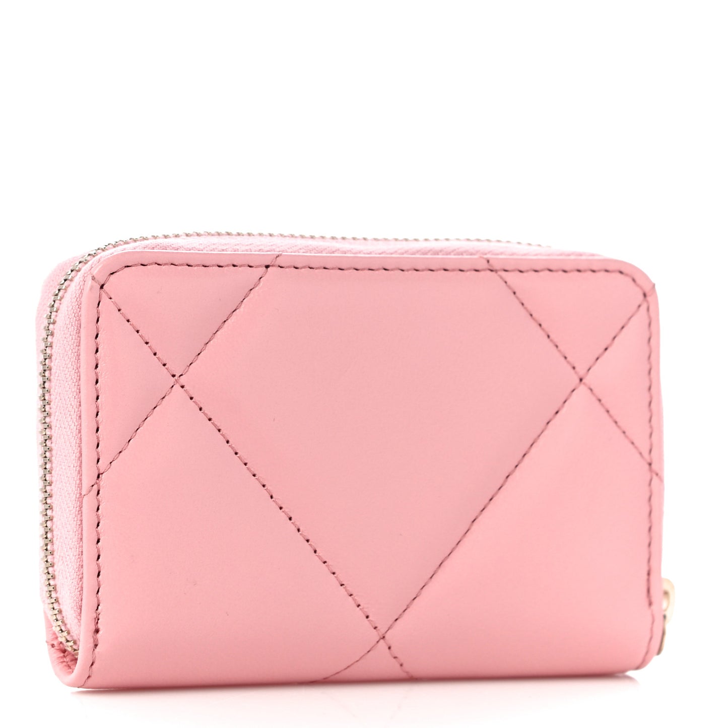 Lambskin Quilted Chanel 19 Zip Around Coin Purse Wallet Light Pink